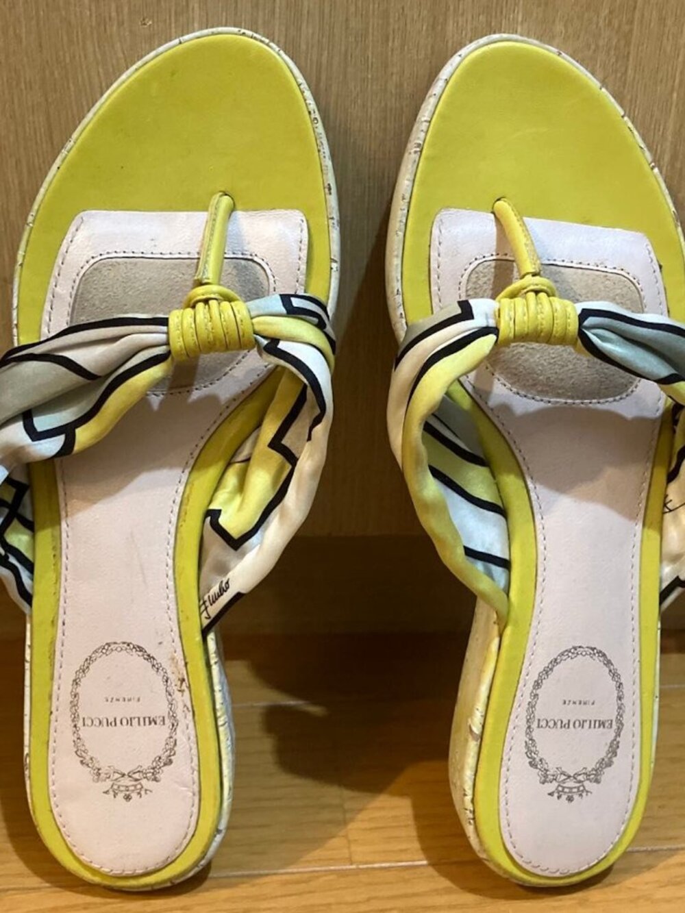 Emilio Pucci Style Yellow Platform Sandals Scarf Detail Summer Resort Slip On Sl
